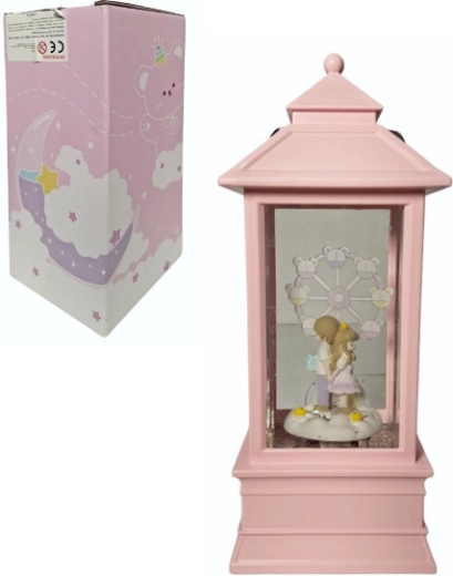 Rosa lampe med roterende glimmer og figurer
