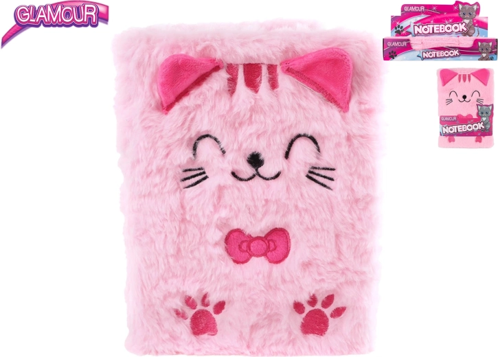 Glamour notesbog med plys kattemotiv, 80 sider