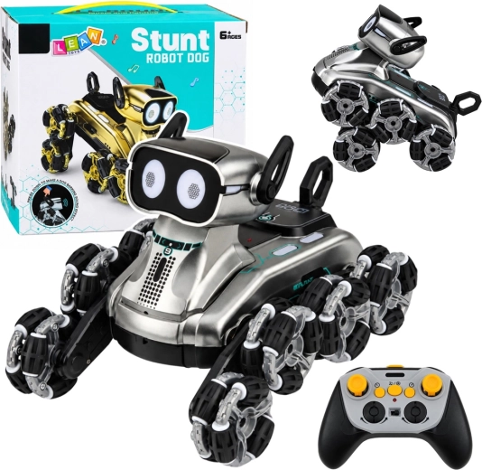 Robot-hund fjernstyret RC med 8 hjul, demotilstand, lys og lyde, sølvfarvet - 1 stk.