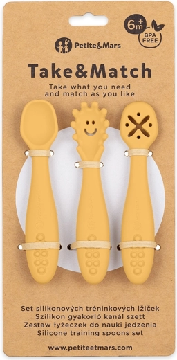 Petite&Mars silikone træningsskeer Take&Match intense ochre 6m+ (3 stk.)