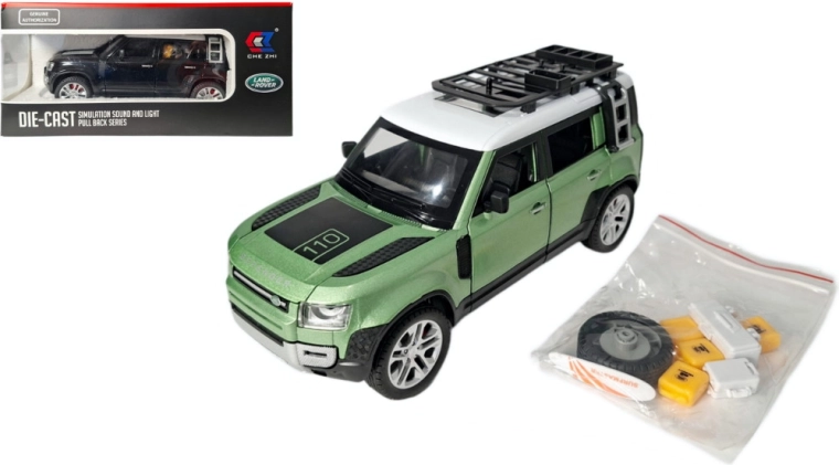 Land Rover Defender 1:24 metalmodel med lys og lyd