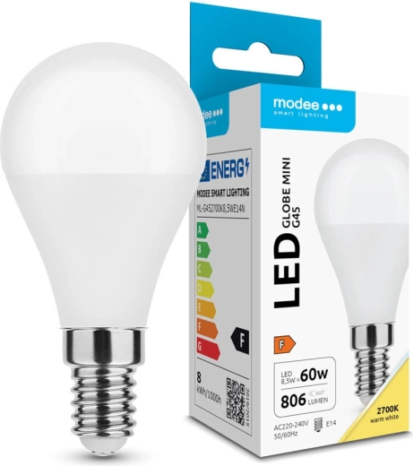 Modee LED-pære Globe Mini G45 8,5 W E14, 806 lm, varm hvid