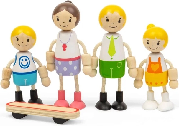 Tidlo trædukker til dukkehus – europæisk familie med skateboard