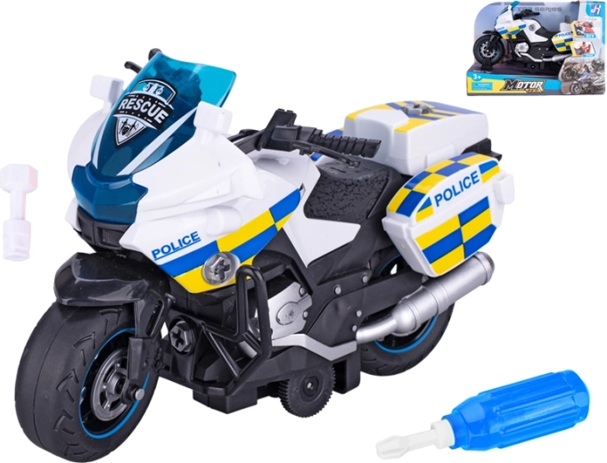Politimotorcykel med skruer og svinghjul 22 cm
