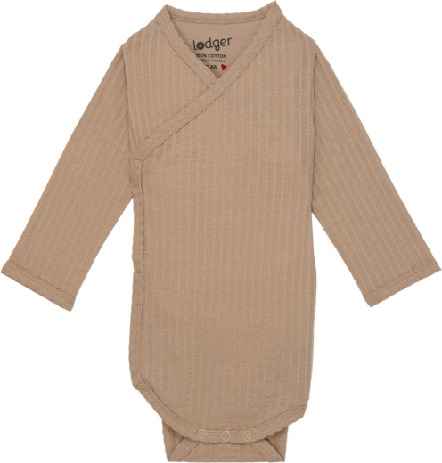 Lodger åndbar body med lange ærmer seersucker beige str. 68