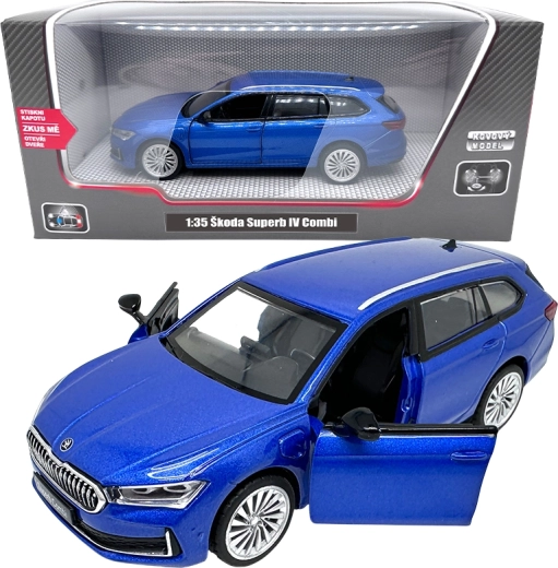 Metalmodel Škoda Superb IV Combi 1:35 blå med lys og lyde