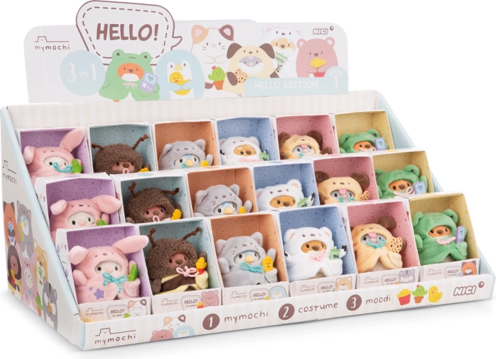Nici MyMochi Hello – borddisplay med plysdyr 8 cm, 18 stk. assorteret