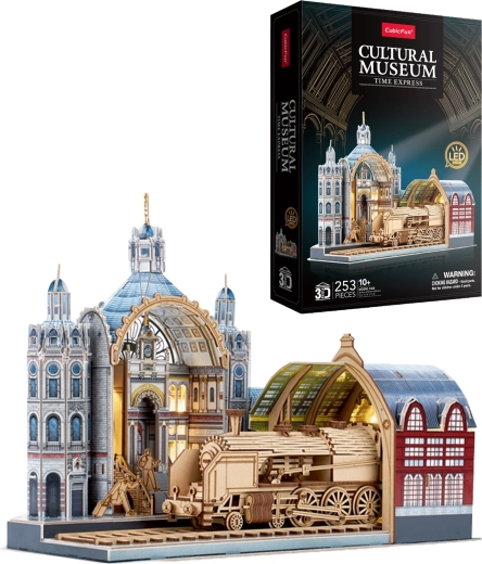 CubicFun 3D-puslespil historisk togstation Time Express med LED-belysning, 253 dele