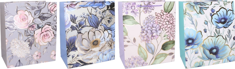 Gavepose i papir M 26 × 32 × 12 cm – blomstermotiver, miks af varianter