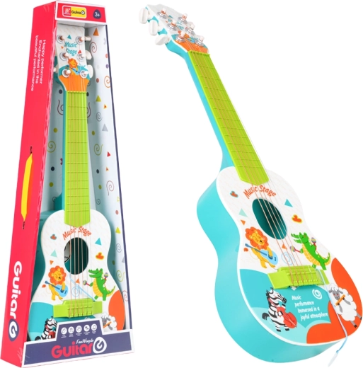 Børne klassisk guitar med dyr, blå – 1 stk.