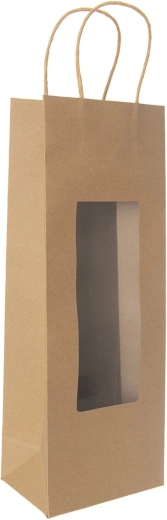 Gavepapirspose til vin NATURE med gennemsigtigt vindue 12,5 × 9 × 35 cm