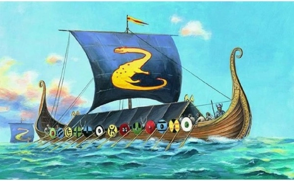 Model Drakkar Oseberg 8,7×12,7 cm i æske 25×14,5×4,5 cm