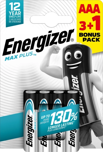 Energizer Max Plus AAA alkaline batterier 3+1 gratis, 4 stk.