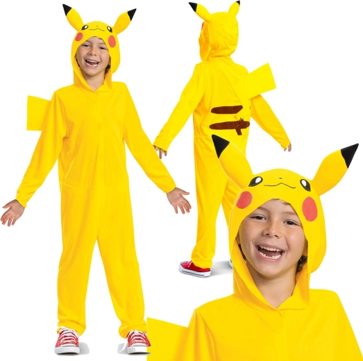 Børnekostume POKÉMON Pikachu kigurumi med hætte (109–126 cm, 4–6 år)