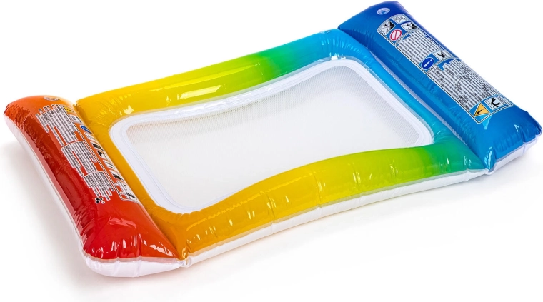 Oppustelig liggemåtte med net 117 × 76 cm – regnbue
