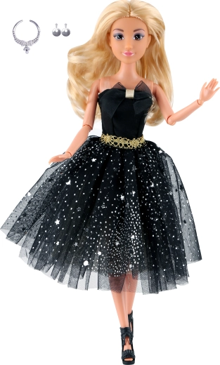 Mode-dukke i korte sorte selskabskjoler