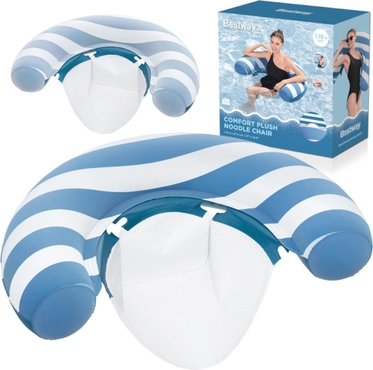 Bestway oppustelig flydestol med mesh-sæde Comfort Plush, farveskiftende, 119 × 68 cm