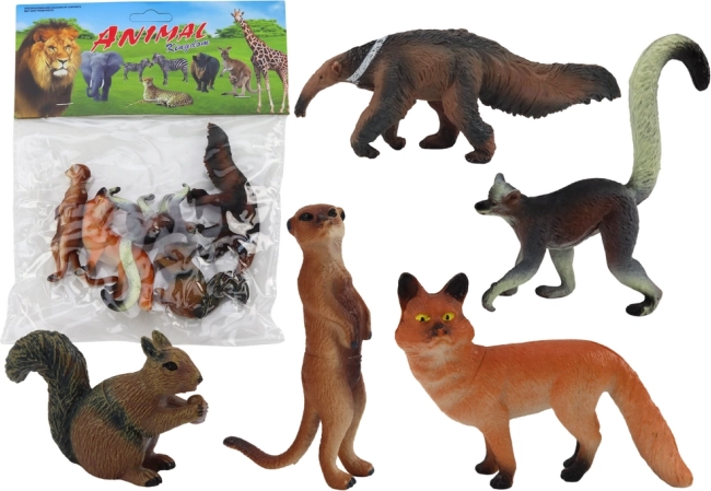 Dyrefigurer 5 stk: Egern, Surikat, Myresluger, Ræv, Lemur