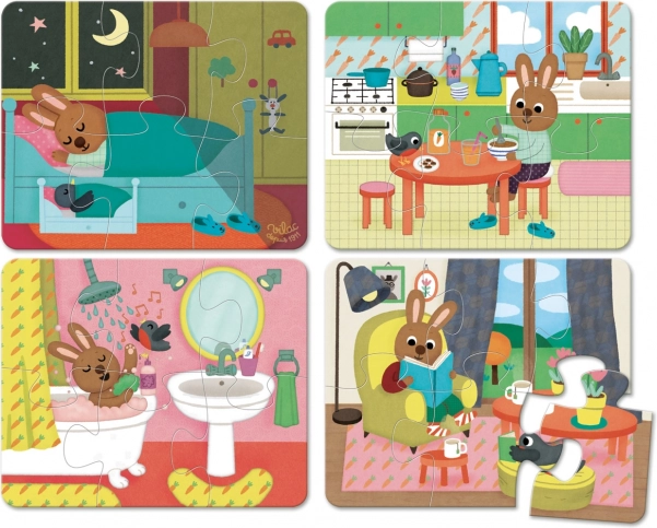 Vilac træpuslespil hus – 4 sæt med 6 brikker i boks