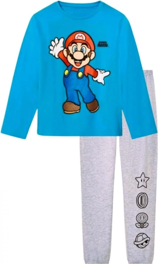 Super Mario-børnepyjamas i turkis og grå