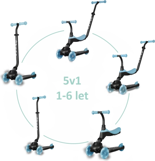 Qplay Sema Evo 2-i-1 løbehjul og gåcykel med LED-hjul, sky blue