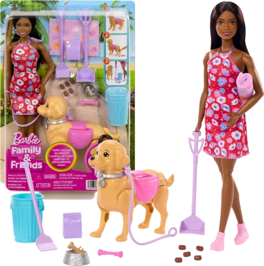 Barbie Brooklyn sæt til hundeluftning med hvalp og tilbehør