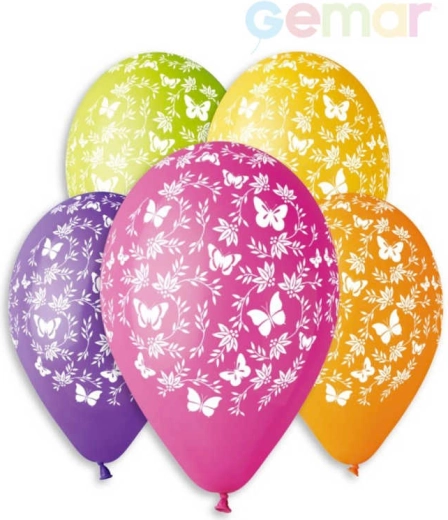 Gemar pastel latexballon med sommerfugletryk 30 cm - 1 stk.