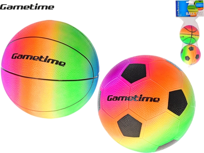 Regnbuebolde fodbold og basketball 10 cm, 2 stk i net