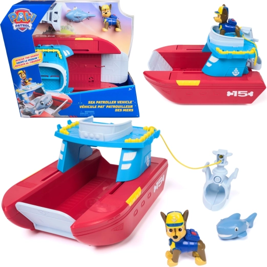 Spin Master PAW Patrol Sea Patroller – redningsbåd fra Kystpatruljen med figuren Chase og en haj
