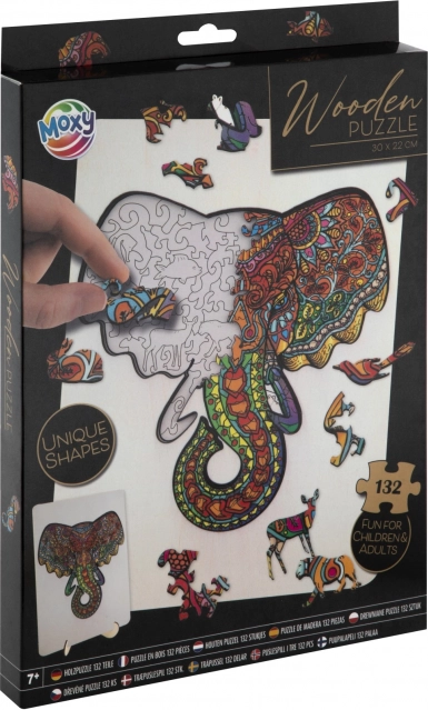 Konturpussel i træ med elefantmotiv