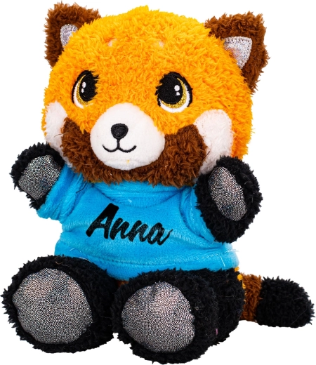 Plys-panda rød 17 cm i T-shirt med print