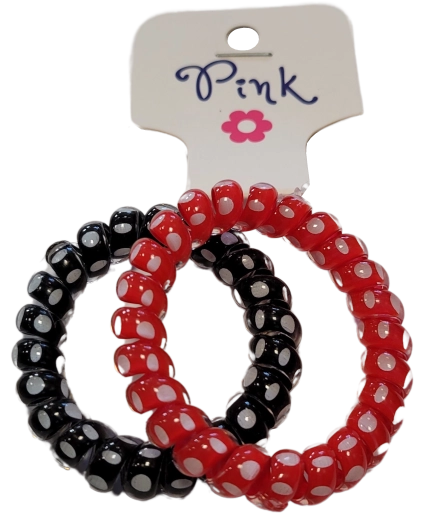 PINK spiral-hårelastikker – rød og sort med prikker, 2 stk.