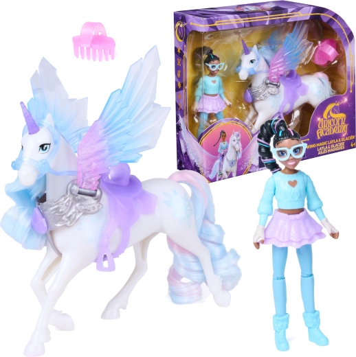 Spin Master Unicorn Academy magi med vinger – dukken Layla og enhjørningen Glacier med tilbehør