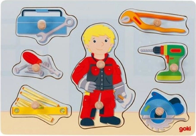 Træpuslespil med knopper – mekaniker fra Goki