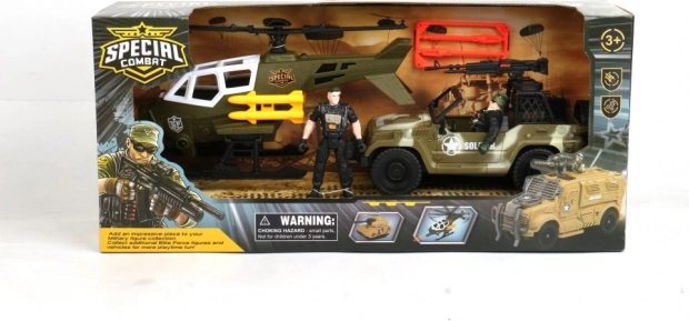 Militærsæt af køretøj og helikopter