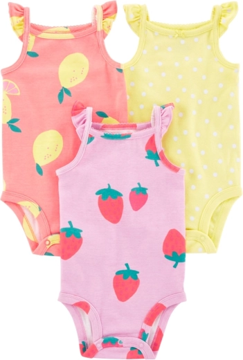 Carter's pige-bodyer med stropper Dots Fruit 3 stk. (3 mdr.)
