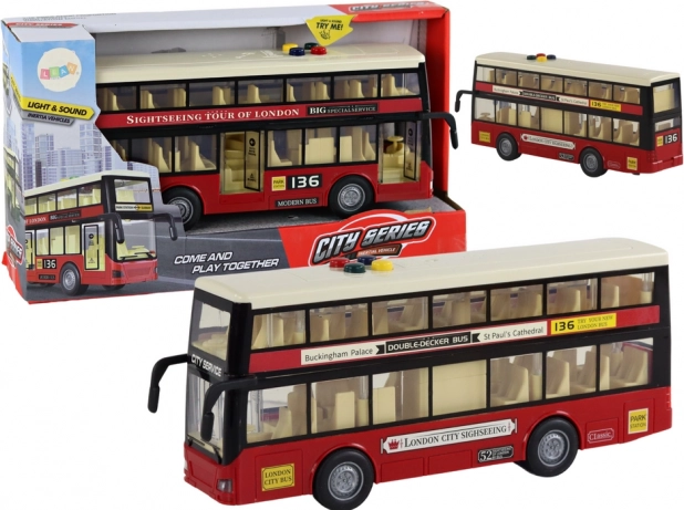 Rød dobbeltdækker bybus med lys og lyd 1:16