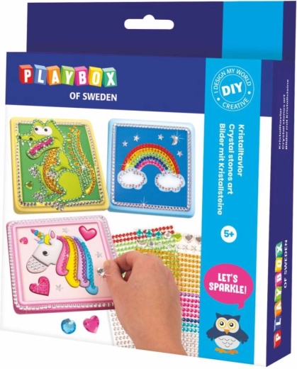 Diamantbilleder 3 stk med tilbehør i æske 18 × 21 cm