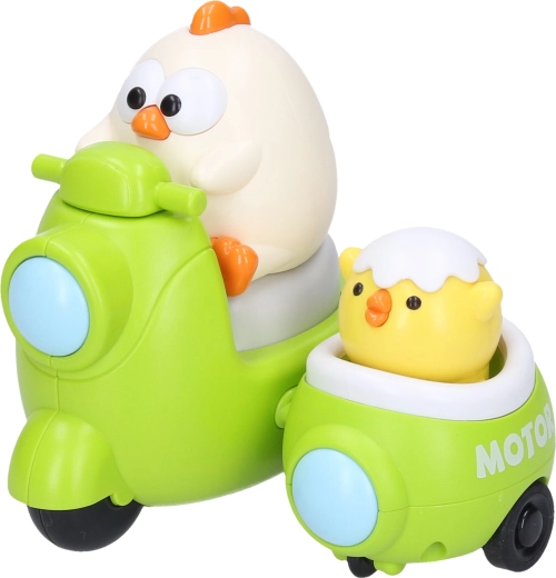Høne og kylling på motorcykel (optræk) 9,5 cm - 1 stk.