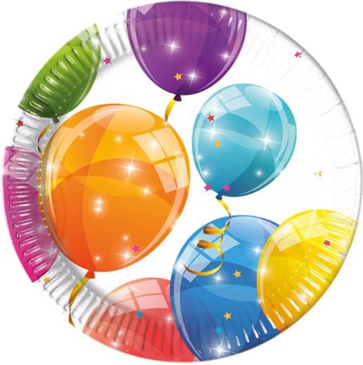 Papirtallerkener med balloner, 20 cm, 8 stk
