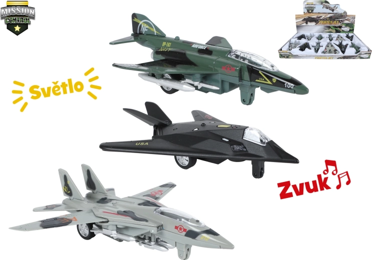 Militærfly Mission Control 15,5 cm med lys, lyd og pull‑back
