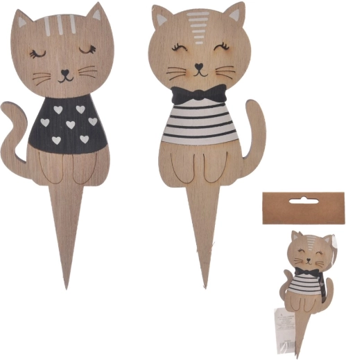 Træ-dekorationspind med kattemotiv CAT beige (2 stk.)