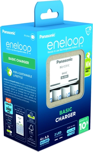 Panasonic Eneloop EKO oplader BQ-CC51 + AAA genopladelige batterier (4 stk.)