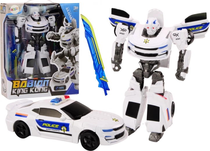 Auto-Robot 2-i-1 Transformerende politi-bil hvid