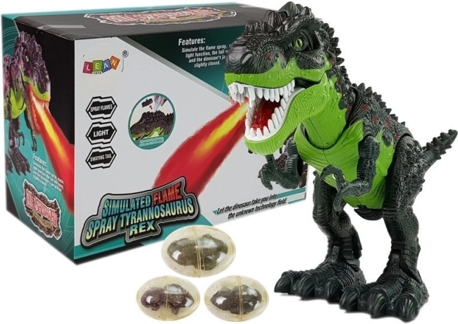 Interaktiv dinosaur T‑Rex på batteri – lægger æg og udsender damp, grøn