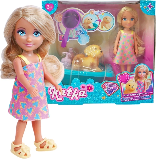 Dukke Katka med hund og badekar