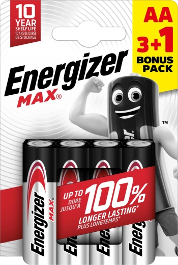 Alkaliske batterier ENERGIZER Max AA 4 stk. (3+1 gratis)