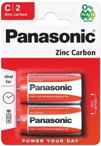 Zink-kulstofbatterier PANASONIC R14 C, 1,5 V, 2 stk.