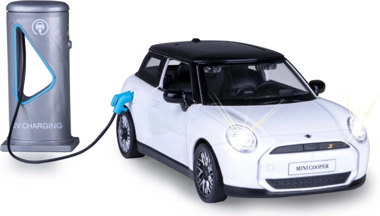 Metalmodel MINI Cooper 1:28 hvid med lys og lyde