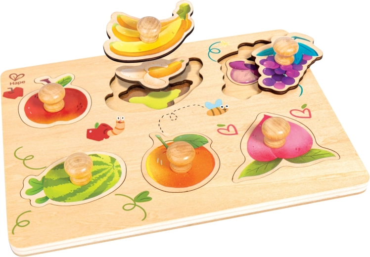 Hape lag-puslespil i træ med frugt og knopper